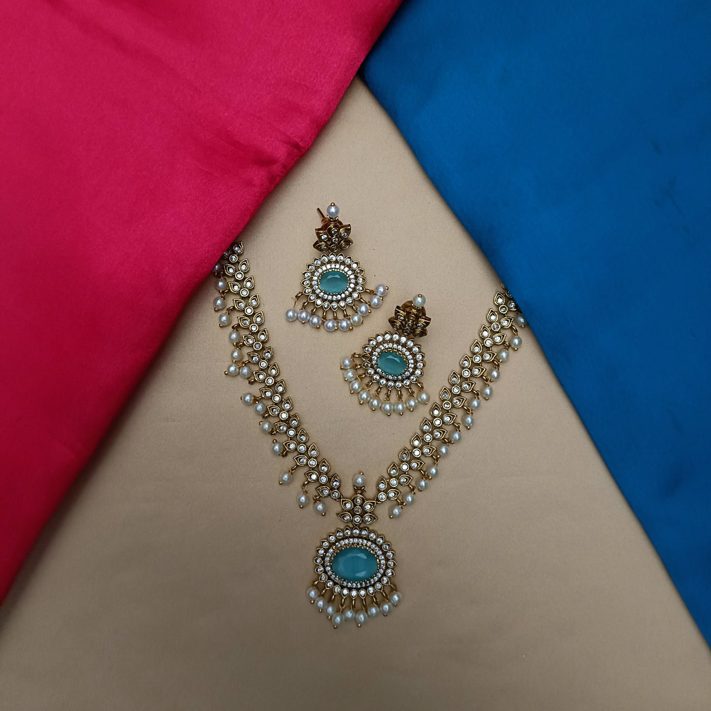 Beautiful Mini Haaram In Pista Green Stone