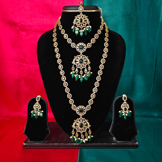 Beautiful Victorian Combo Set In Green Beads