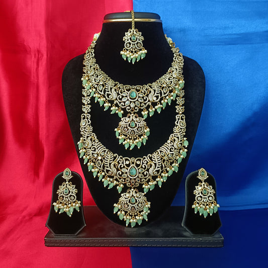 Elegant Victorian Combo Set In Pista Green Beads
