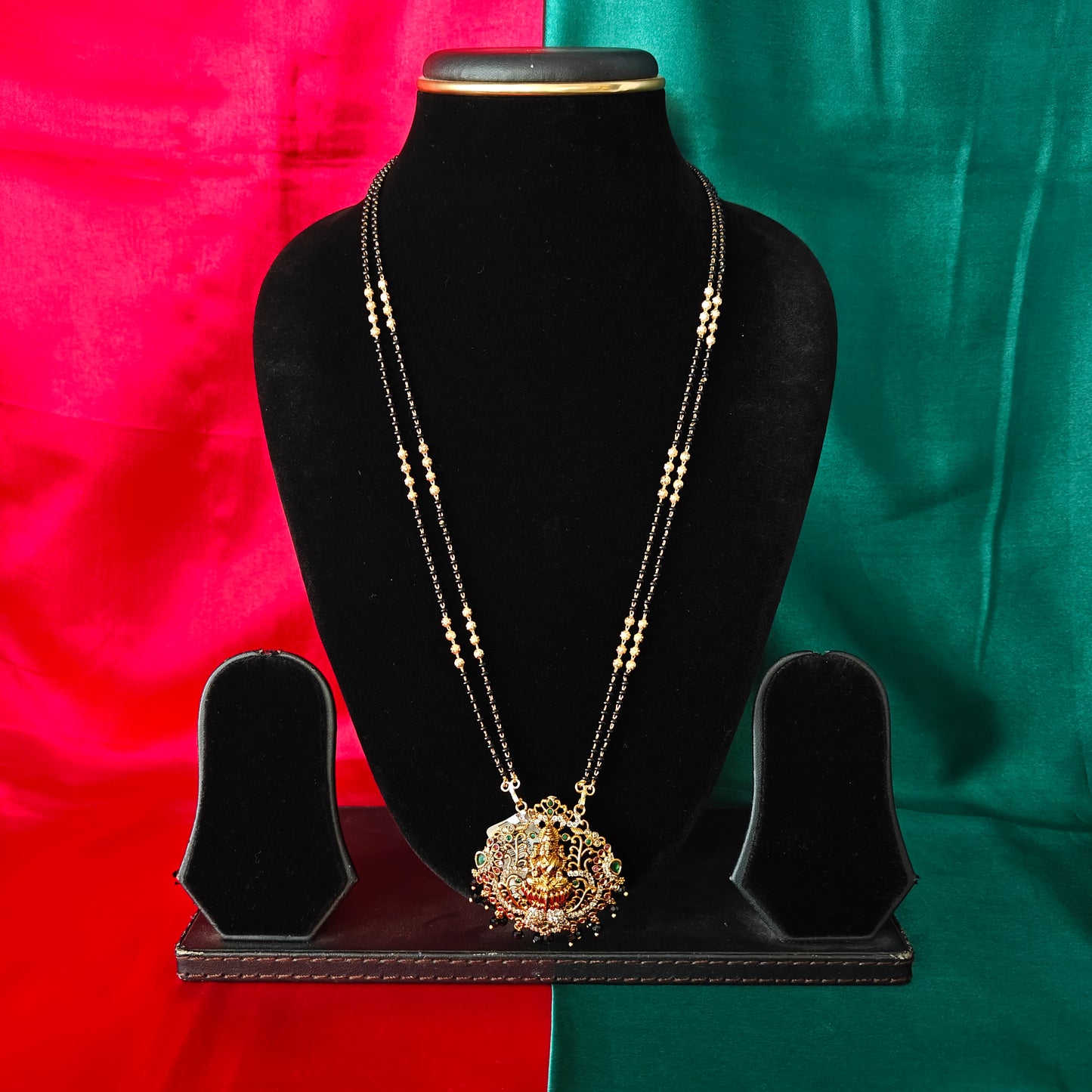 Beautiful Black Beads Long With Laxmi Idol